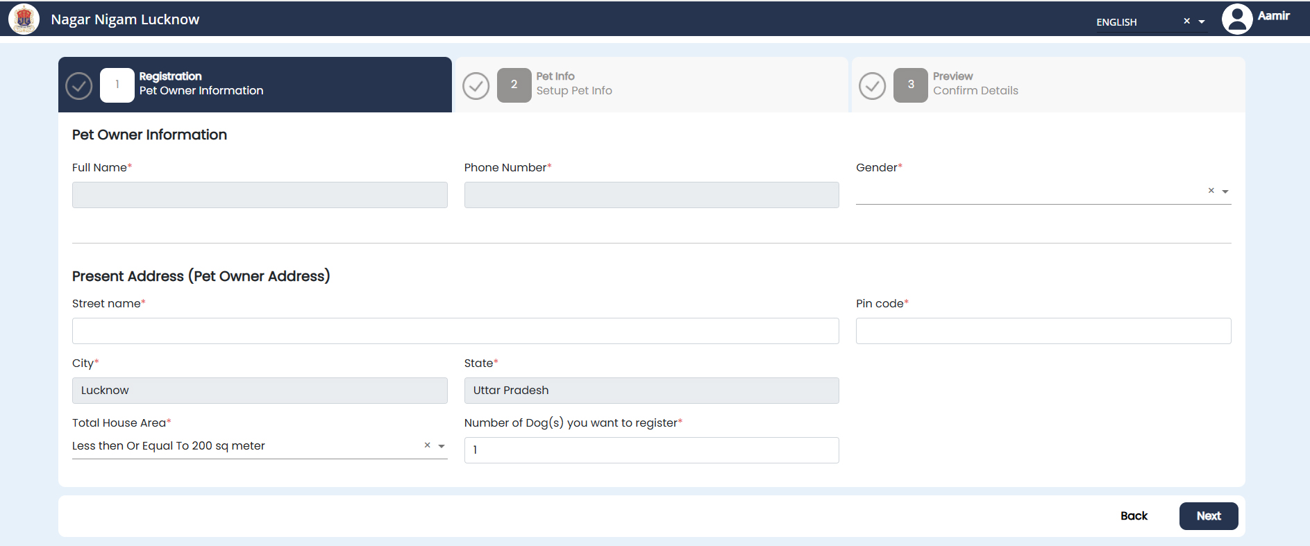 Basic Pet Registration Details